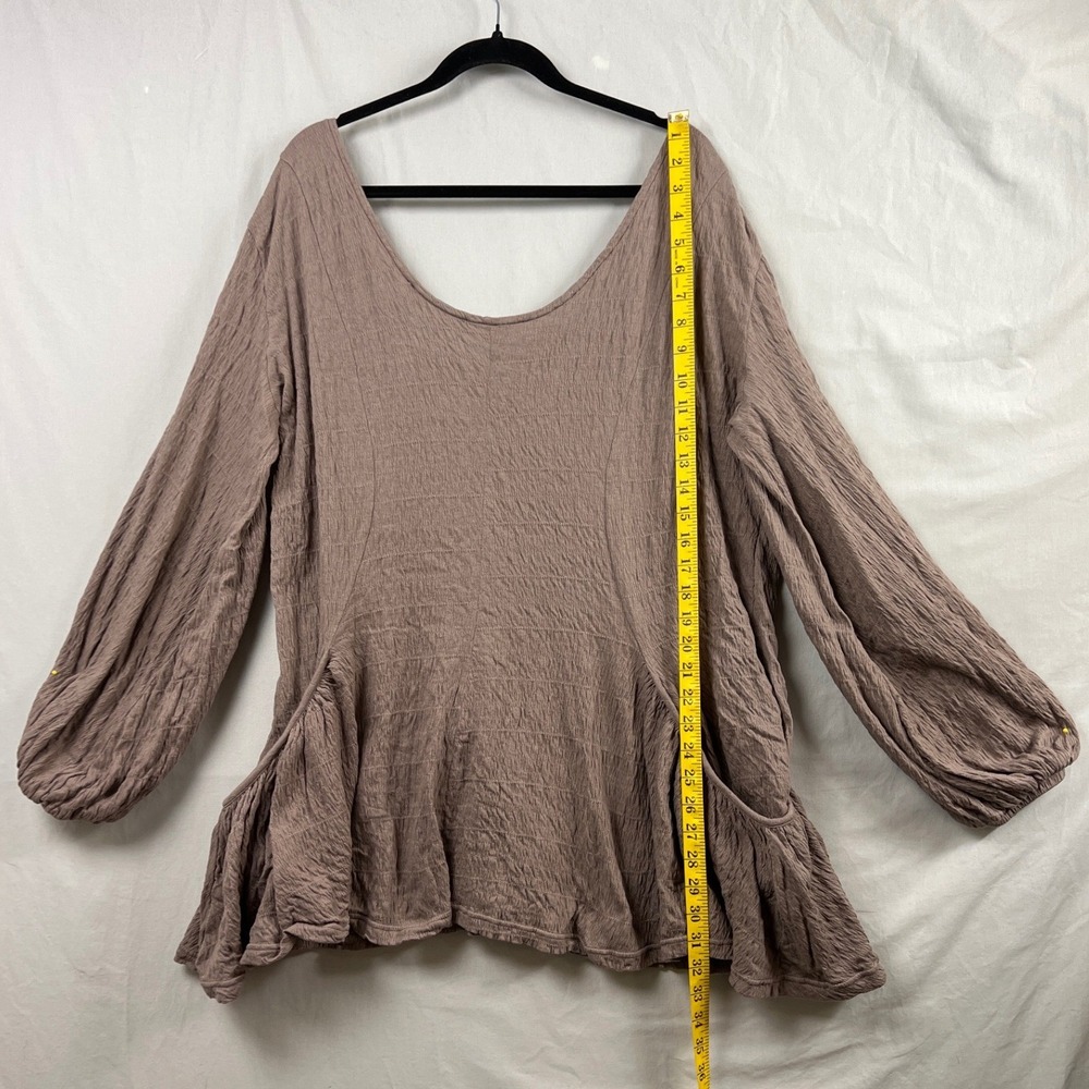 Free People Beach Tunic Top Womens Medium Mauve Crinkle Gauze Pockets Boho - Picture 5 of 10